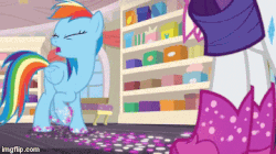 Size: 360x202 | Tagged: safe, screencap, rainbow dash, rarity, pegasus, pony, g4, the end in friend, animated, boots, duo, eyes closed, female, gif, girly, glitter, glitter boots, mare, shoes, solo focus, sparkly hooves