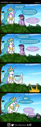 Size: 600x1855 | Tagged: safe, artist:ladyanidraws, princess celestia, twilight sparkle, alicorn, pony, g4, behaving like a bird, comic, crashlight, duo, female, flying lesson, hoof shoes, mare, patreon, patreon logo, pun, starry eyes, swirly eyes, tree, trollestia, twilight can't fly, twilight sparkle (alicorn), wingding eyes