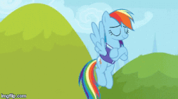 Size: 350x196 | Tagged: safe, edit, edited screencap, screencap, rainbow dash, pegasus, pony, g4, the end in friend, animated, bedroom eyes, clothes, female, flying, gif, mare, solo, vest