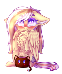 Size: 1297x1559 | Tagged: safe, artist:honeybbear, oc, oc only, oc:ivoryquest, pegasus, pony, blushing, chest fluff, female, floppy ears, fluffy, mare, simple background, solo, transparent background, ych result