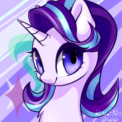 Size: 624x624 | Tagged: safe, artist:rikadiane, starlight glimmer, pony, unicorn, g4, bust, cute, cutie mark background, female, glimmerbetes, looking at you, mare, solo