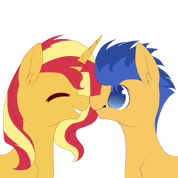 Size: 1500x1500 | Tagged: safe, artist:princess-of-the-nigh, flash sentry, sunset shimmer, pegasus, pony, unicorn, g4, duo, female, male, ship:flashimmer, shipping, simple background, stallion, straight, transparent background