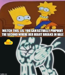 Size: 500x576 | Tagged: safe, edit, edited screencap, screencap, twilight sparkle, alicorn, human, father knows beast, g4, bart simpson, bone, clothes, coach, crossover, dialogue, female, heart, heartbreak, i love lisa, lisa simpson, logo, male, mare, meme, nick jr., nickelodeon, parody, remote, text, the simpsons, twilight sparkle (alicorn), x-ray, x-ray picture