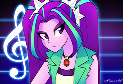 Size: 3594x2448 | Tagged: safe, artist:xan-gelx, aria blaze, equestria girls, g4, my little pony equestria girls: rainbow rocks, clothes, female, gem, high res, looking at you, music notes, pigtails, siren gem, solo, twintails