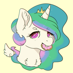 Size: 3000x3000 | Tagged: safe, artist:kao-chou, princess celestia, pony, g4, bust, donut, female, food, high res, looking at you, mare, solo