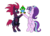 Size: 2800x1997 | Tagged: safe, artist:doodle noodle, fizzlepop berrytwist, starlight glimmer, tempest shadow, oc, oc:yosh-e-o, pony, unicorn, g4, armor, bipedal, broken horn, coping with limitations through ponies, duo, eye scar, female, horn, mare, raised hoof, s5 starlight, scar, simple background, transparent background