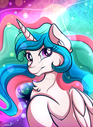 Size: 900x1232 | Tagged: safe, artist:mirry92, princess celestia, alicorn, pony, g4, cute, cutelestia, deviantart watermark, eye clipping through hair, female, folded wings, looking at you, mare, obtrusive watermark, signature, smiling, smiling at you, solo, watermark, wings