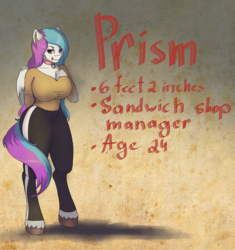 Size: 2895x3086 | Tagged: safe, artist:kittytitikitty, oc, oc only, oc:prism, pegasus, anthro, unguligrade anthro, anthro oc, clothes, collar, commission, female, high res, mare, reference sheet, solo
