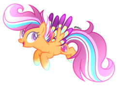 Size: 2153x1636 | Tagged: safe, artist:chaostrical, artist:serathrix, scootaloo, pegasus, pony, g4, base used, female, rainbow power, rainbow power-ified, simple background, solo, transparent background