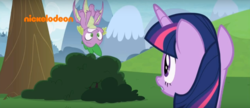 Size: 1749x757 | Tagged: safe, screencap, spike, twilight sparkle, alicorn, dragon, pony, father knows beast, g4, crash, falling, twilight sparkle (alicorn), winged spike, wings