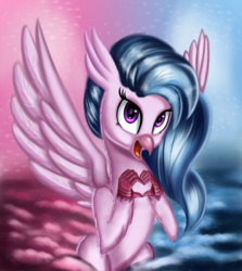Size: 2922x3272 | Tagged: safe, artist:qbellas, silverstream, classical hippogriff, hippogriff, g4, cute, diastreamies, female, happy, heart hands, high res, looking at you, solo