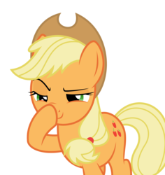 Size: 5000x5287 | Tagged: safe, artist:memely, applejack, earth pony, pony, g4, absurd resolution, appul, boop, female, glimmerposting, meme, self-boop, simple background, smug, solo, the boopening, transparent background, vector