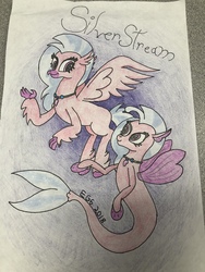 Size: 4032x3024 | Tagged: safe, silverstream, classical hippogriff, hippogriff, seapony (g4), g4, season 8, bubble, colored, cute, diastreamies, dorsal fin, female, fin, fin wings, fins, fish tail, floppy ears, flowing mane, flowing tail, jewelry, necklace, ocean, pink eyes, scales, seapony silverstream, self paradox, self ponidox, smiling, solo, sunlight, swimming, tail, teeth, traditional art, underwater, water, wings