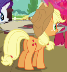 Size: 321x344 | Tagged: safe, screencap, applejack, earth pony, pony, g4, mmmystery on the friendship express, butt, cropped, female, mare, plot, solo focus