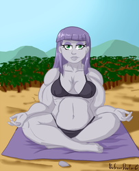 Size: 800x983 | Tagged: safe, artist:professordoctorc, boulder (g4), maud pie, equestria girls, g4, bbw, belly button, bikini, clothes, fat, female, lotus position, maud pump, meditating, muscles, solo, strong fat, swimsuit, yoga