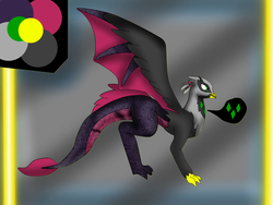 Size: 2560x1920 | Tagged: safe, artist:pd123sonic, oc, oc only, oc:notus, dragon, dragriff, griffon, hybrid, abstract background, solo, spread wings, wings
