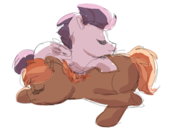 Size: 1071x800 | Tagged: artist needed, safe, button mash, rumble, earth pony, pegasus, pony, g4, colt, gay, male, ship:rumblemash, shipping, simple background, snuggling, white background