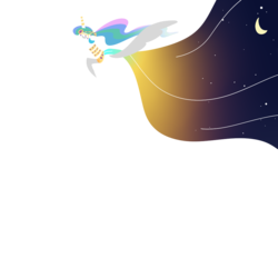 Size: 1000x1000 | Tagged: safe, artist:neoncandies, princess celestia, alicorn, pony, alternate hairstyle, clothes, dress, eyes closed, female, flying, horn jewelry, jewelry, mare, moon, peytral, ponytail, simple background, solo, stars, sun, the mare who became queen, transparent background