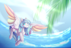 Size: 2000x1362 | Tagged: safe, artist:mauuwde, oc, oc only, oc:rainbow soap, pegasus, pony, colored wings, female, mare, multicolored wings, solo