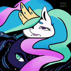 Size: 2000x2000 | Tagged: safe, artist:moonmintyice, princess celestia, princess luna, alicorn, pony, g4, ethereal mane, high res, starry mane