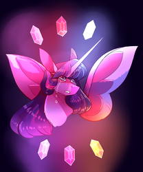 Size: 2500x3000 | Tagged: safe, artist:uunicornicc, twilight sparkle, alicorn, pony, g4, abstract background, bust, crying, elements of harmony, female, freckles, high res, immortality blues, mare, sidemouth, solo, spread wings, twilight sparkle (alicorn), wings