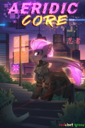 Size: 2000x3000 | Tagged: safe, artist:redchetgreen, oc, oc only, pegasus, pony, clothes, colored, high res, laser, male, neon, solo, stallion, trenchcoat