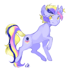 Size: 690x763 | Tagged: safe, artist:kerui8d, oc, oc only, oc:cosmic ray, pony, unicorn, ear fluff, female, filly, looking at you, magical lesbian spawn, offspring, parent:rainbow dash, parent:twilight sparkle, parents:twidash, raised hoof, simple background, solo, transparent background