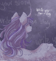 Size: 1000x1100 | Tagged: safe, artist:castaspellliana, twilight sparkle, alicorn, pony, g4, chalkboard, curved horn, ear fluff, female, horn, mare, rear view, solo, spread wings, text, twilight sparkle (alicorn), wings