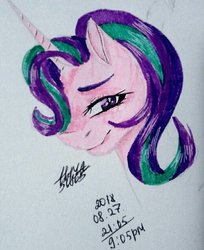 Size: 600x736 | Tagged: safe, artist:tbma50865, starlight glimmer, pony, unicorn, g4, bust, female, portrait, smiling, solo, traditional art