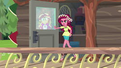 Size: 1280x720 | Tagged: safe, screencap, gloriosa daisy, sunset shimmer, equestria girls, g4, my little pony equestria girls: legend of everfree, floral head wreath, flower, ouch