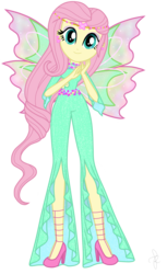 Size: 2247x3676 | Tagged: safe, artist:ilaria122, artist:pupkinbases, fluttershy, equestria girls, g4, alternate hairstyle, clothes, crossover, ear piercing, earring, fairy wings, fairyized, female, hairstyle, high heels, high res, jewelry, onyrix, piercing, rainbow s.r.l, shoes, simple background, smiling, solo, transparent background, winged humanization, wings, winx club, winxified, world of winx
