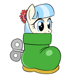 Size: 1500x1500 | Tagged: safe, artist:sazanamibd, coco pommel, earth pony, pony, g4, boot, cocobetes, cute, female, goomba's shoe, mare, simple background, solo, super mario bros., super mario bros. 3, white background, wind up key