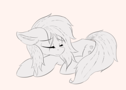 Size: 1750x1250 | Tagged: safe, artist:lunar froxy, oc, oc only, oc:pings, pony, eye clipping through hair, female, mare, monochrome, patreon, patreon reward, sketch, sleeping, solo