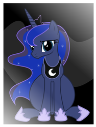 Size: 2400x3200 | Tagged: safe, artist:mintydrop2013, princess luna, alicorn, pony, g4, belly, belly button, big belly, ethereal mane, female, front view, high res, hoof shoes, jewelry, mare, outie belly button, pregluna, pregnant, regalia, show accurate, sitting, solo, starry mane