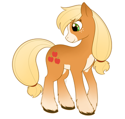 Size: 1982x1887 | Tagged: safe, artist:dippindott, applejack, earth pony, pony, g4, applejack (g5 concept leak), female, g5 concept leak style, g5 concept leaks, looking away, mare, profile, simple background, smiling, solo, standing, turned head, unshorn fetlocks, white background