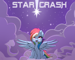 Size: 3750x3000 | Tagged: safe, artist:nighty, rainbow dash, pony, g4, chest fluff, cloud, colored pupils, commission, ear fluff, fanfic, fanfic art, fanfic cover, female, fluffy, high res, open mouth, sitting, solo, spread wings, stars, text, wings
