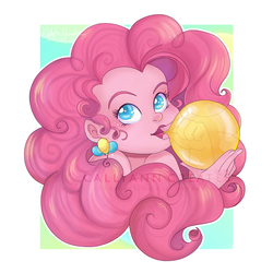 Size: 800x800 | Tagged: safe, artist:callyanncreates, pinkie pie, equestria girls, g4, balloon, blowing up balloons, bust, ear piercing, earring, female, inflating, jewelry, looking at you, piercing, solo