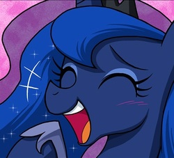 Size: 407x369 | Tagged: safe, artist:uotapo, princess luna, alicorn, pony, beautiful, blushing, cropped, cute, eyes closed, female, hoof shoes, laughing, lunabetes, mare, raised hoof, solo, uotapo is trying to murder us