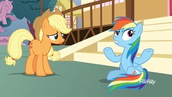 Size: 1920x1080 | Tagged: safe, screencap, applejack, rainbow dash, pony, g4, yakity-sax