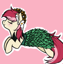 Size: 1192x1207 | Tagged: safe, artist:breezietype, roseluck, earth pony, pony, g4, abstract background, clothes, dress, eyes closed, female, flower, flower in hair, leaves, mare, outline, simple background, solo