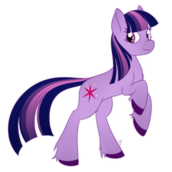 Size: 2174x2185 | Tagged: safe, artist:dippindott, twilight sparkle, earth pony, pony, g4, concave belly, cutie mark, earth pony twilight, female, g5 concept leak style, g5 concept leaks, high res, mare, rearing, redesign, simple background, smiling, solo, twilight sparkle (g5 concept leak), white background