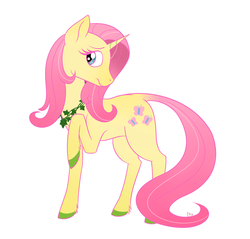 Size: 2029x1939 | Tagged: safe, artist:dippindott, fluttershy, pony, unicorn, g4, colored hooves, cutie mark, female, fluttershy (g5 concept leak), g5 concept leak style, g5 concept leaks, mare, raised hoof, redesign, simple background, solo, unicorn fluttershy, wavy mouth, white background