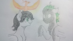 Size: 3840x2160 | Tagged: safe, artist:cloudick, oc, oc:silver sanction, bat pony, ambiguous gender, bat pony oc, black and white, eeee, grayscale, green eyes, high res, monochrome, skree, surprised