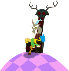 Size: 3951x4078 | Tagged: safe, artist:tourniquetmuffin, discord, draconequus, g4, the return of harmony, absurd resolution, chaos, crossed legs, discord's throne, discorded landscape, evil grin, grin, male, simple background, sitting, smiling, solo, throne, transparent background, vector