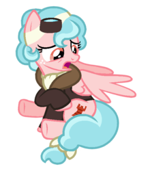 Size: 552x636 | Tagged: safe, artist:ivuiadopts, artist:thefanficfanpony, derpibooru exclusive, cozy glow, pegasus, pony, g4, season 8, base used, clothes, female, goggles, jacket, mare, older, older cozy glow, open mouth, scarf, simple background, sitting, solo, this didn't age well, transparent background