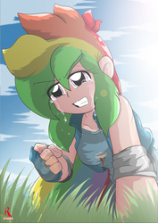 Size: 2894x4093 | Tagged: safe, artist:ryured, rainbow dash, human, g4, clothes, crying, female, fingerless gloves, gloves, humanized, shirt, solo