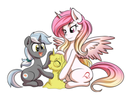 Size: 2193x1689 | Tagged: safe, artist:anibaruthecat, oc, oc only, oc:dawnshine, oc:fausticorn, oc:soulheart, alicorn, pony, unicorn, alicorn oc, open mouth, sand, simple background, smiling, transparent background