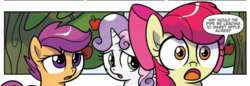 Size: 1010x348 | Tagged: safe, artist:agnesgarbowska, idw, official comic, apple bloom, scootaloo, sweetie belle, earth pony, pegasus, pony, unicorn, g4, ponyville mysteries, spoiler:comic, spoiler:comicponyvillemysteries4, cutie mark crusaders, female, filly, speech bubble