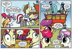 Size: 931x643 | Tagged: safe, artist:agnesgarbowska, idw, official comic, apple bloom, flam, flim, scootaloo, sweetie belle, earth pony, pegasus, pony, unicorn, g4, ponyville mysteries, spoiler:comic, spoiler:comicponyvillemysteries4, chinatown, comic, cutie mark crusaders, female, filly, flim flam brothers, male, plupearpple, stallion