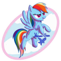 Size: 1280x1280 | Tagged: safe, artist:vanum-chan, rainbow dash, pony, g4, cloud, female, flying, signature, simple background, solo, transparent background